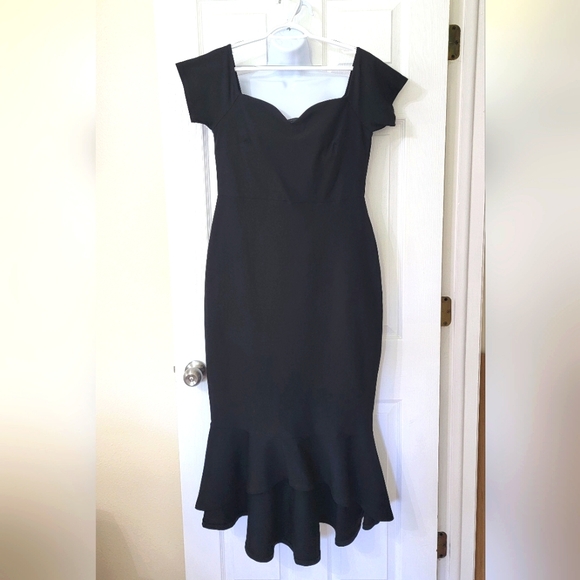Lulus How Much I Care Off-the-Shoulder Midi Bodycon Dress w/Trumpet Skirt XS - Picture 6 of 6